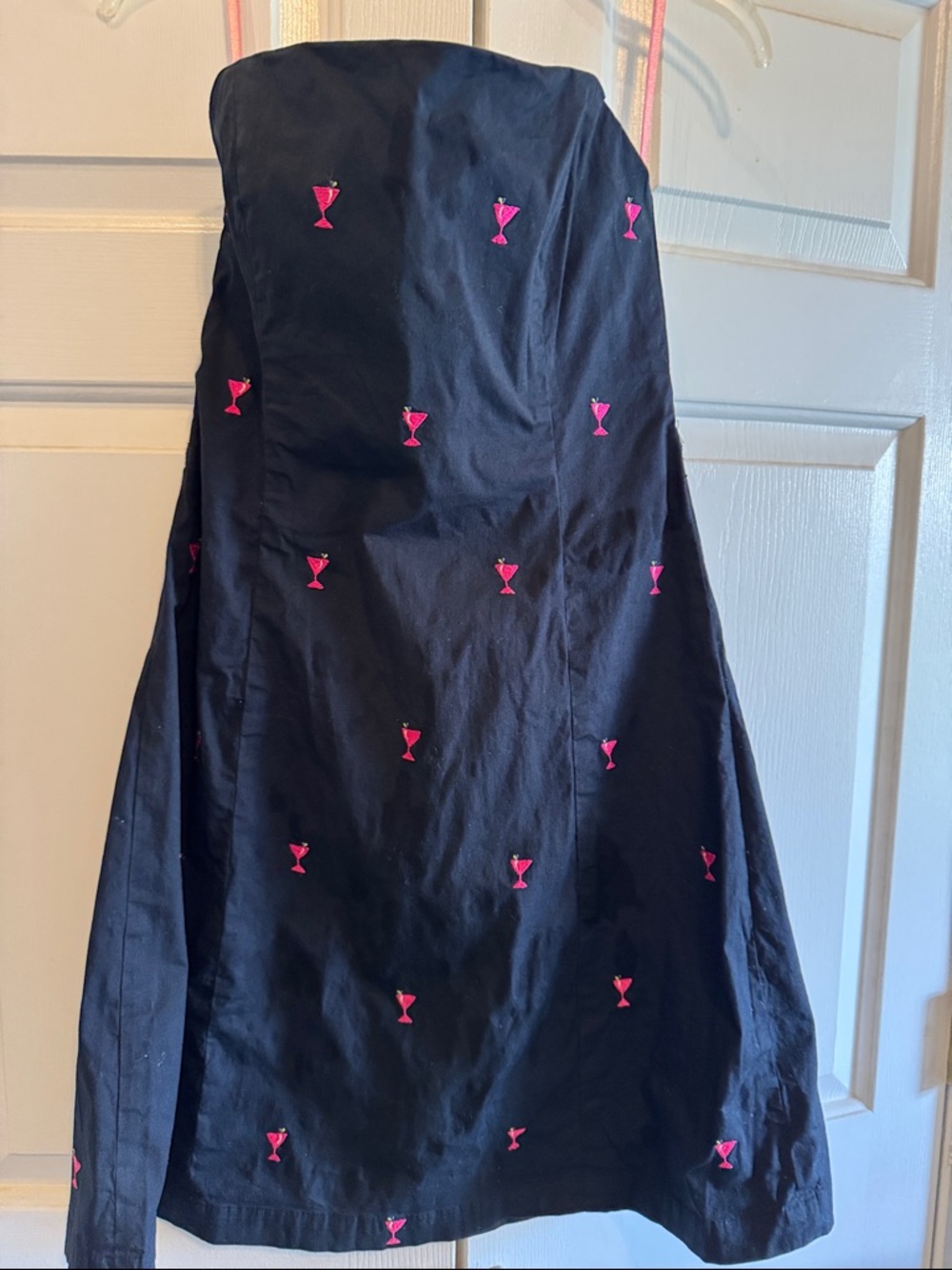 Lilypod Strapless Black Dress with Embroidered Pink Cocktail Glasses Size 12???